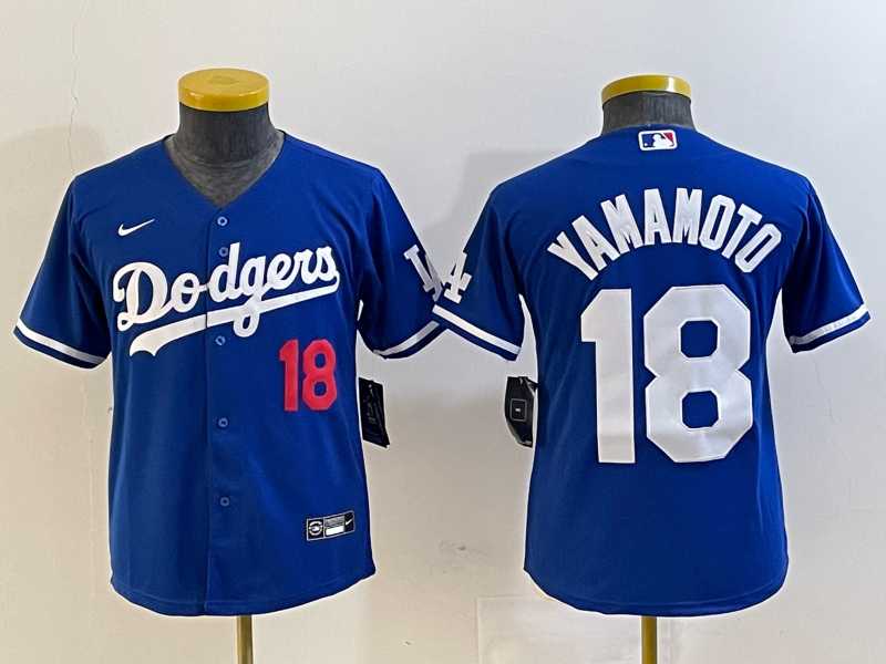Youth Los Angeles Dodgers #18 Yoshinobu Yamamoto Number Blue Stitched Cool Base Nike Jersey 500w